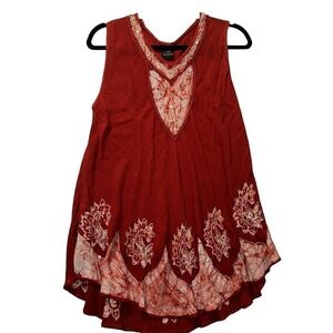 Ace‎ Fashion Red Batik Paisley Boho V Neck Sleeveless Tunic Top Women's Size L